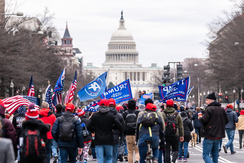 Trump Supporters were marching to Capitol Hill on January 6th in 2021 in Washington DC, USA.