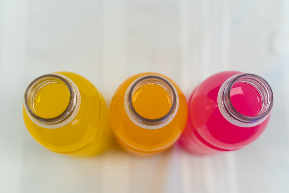 Multi colored Energy sport drink bottles with different flavours