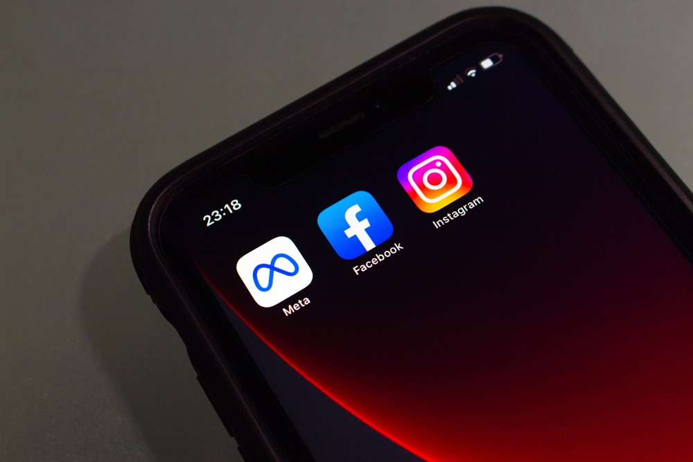 Vancouver, CANADA - Feb 27 2023 : Closeup icons of Meta Platforms, Inc., Facebook and Instagram seen in an iPhone screen.