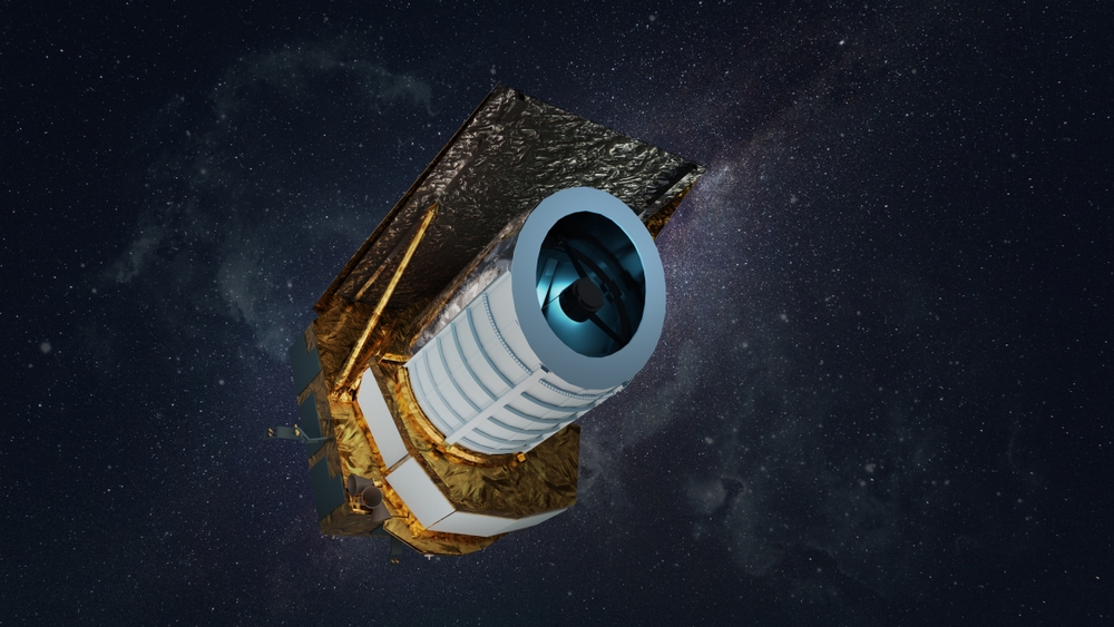Euclid space telescope spacecraft. 3d rendering science illustration.