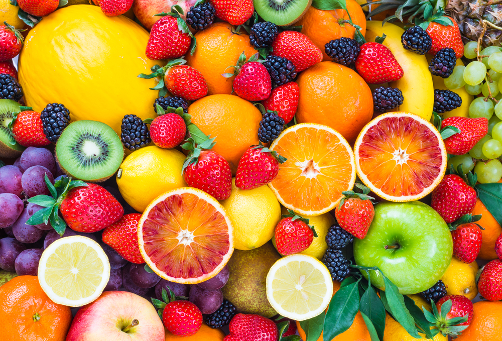 Fresh fruits assorted fruits colorful background.Vitamins natural nutrition concept.