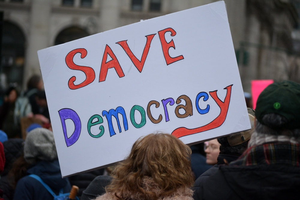New York, New York USA - January 18, 2025: People holding signs during the People's March against the new Trump administration in New York City.