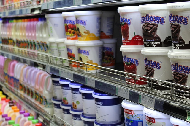 yogurt in a grocery store.