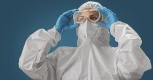 person in hazmat suit
