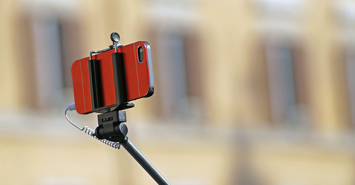Phone on a selfie stick