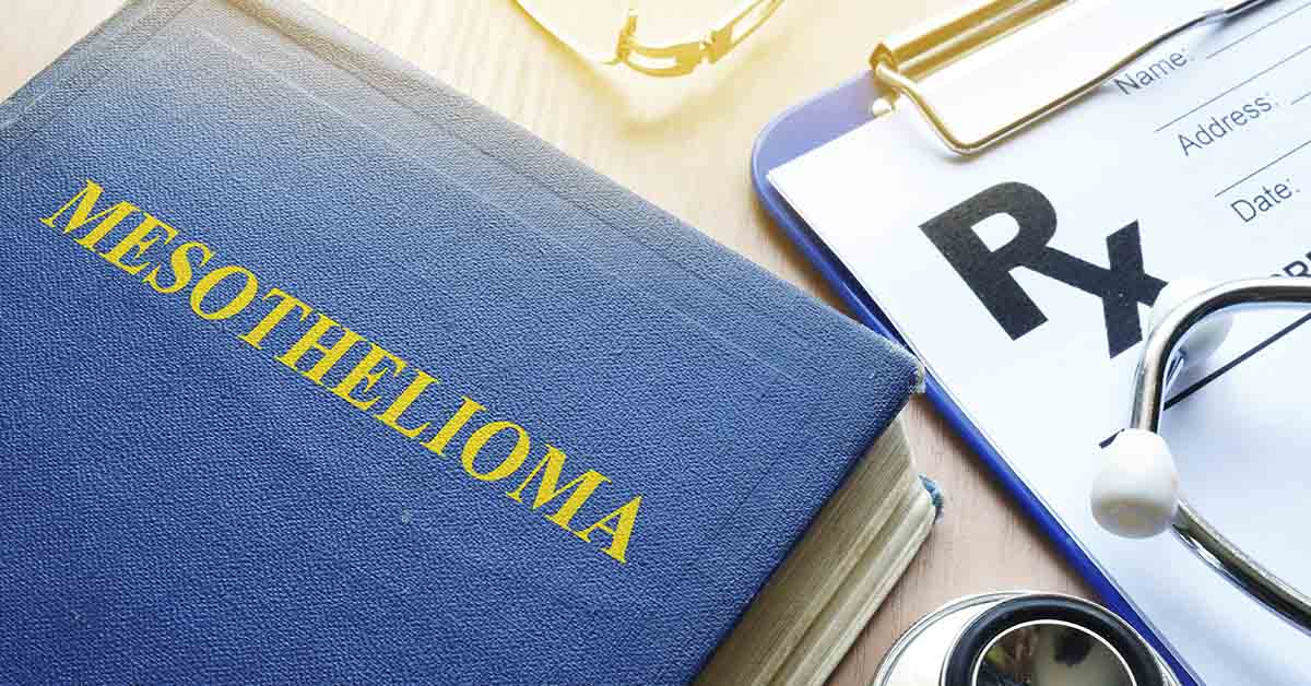 prescription pad with the term "MESOTHELIOMA" written on it.