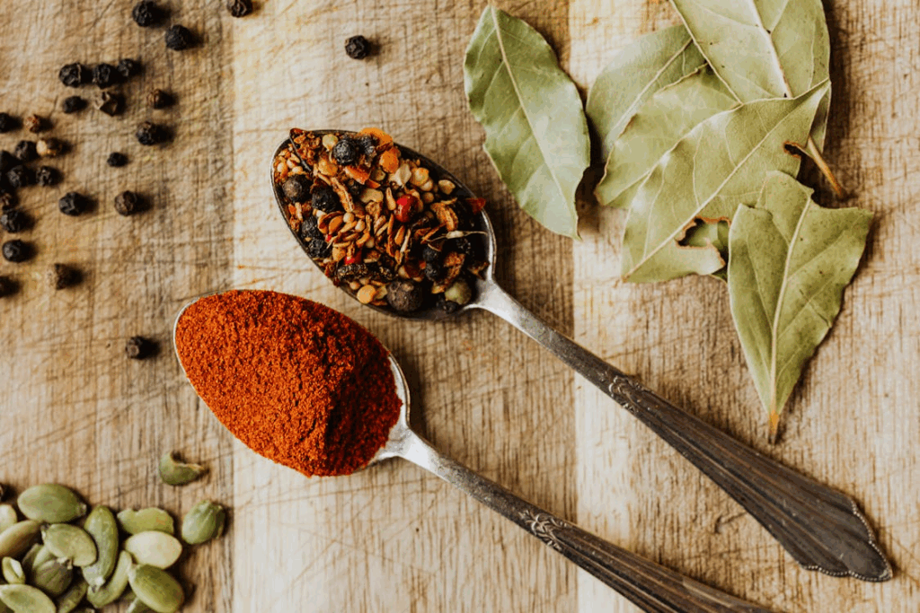 A Close-Up of Spices on Spoons