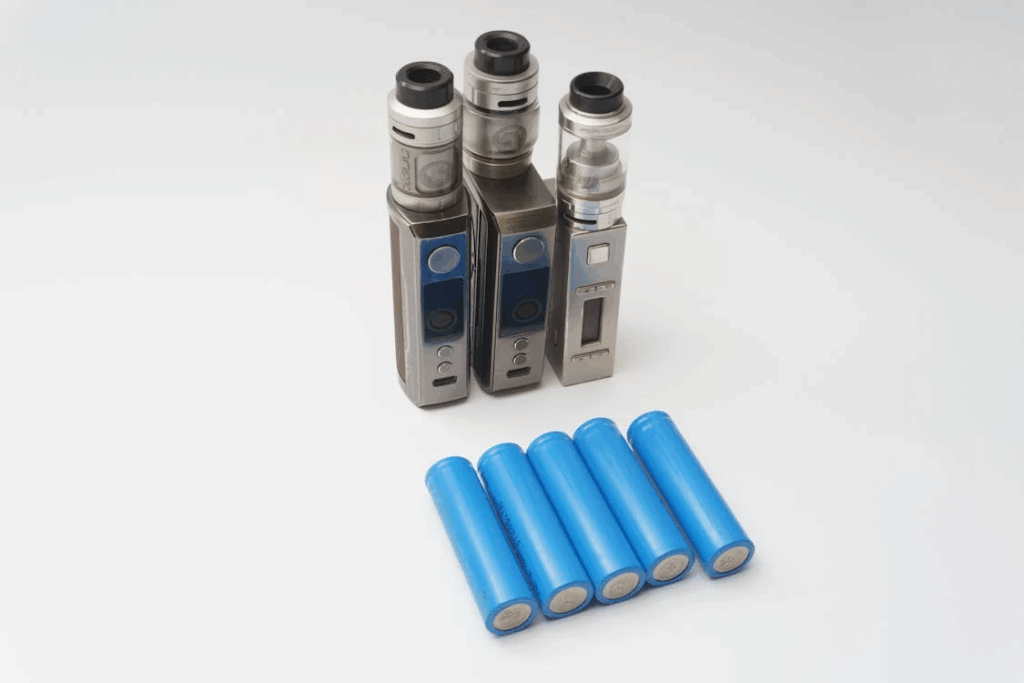 e-cigarettes and batteries isolated on a white background