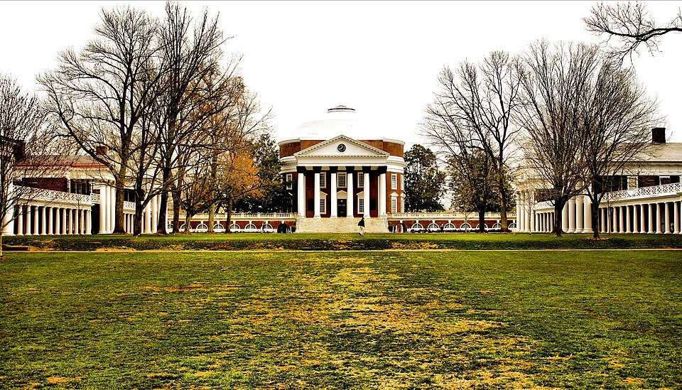 University of Virginia campus with classical buildings where researchers conducted studies on consciousness and afterlife experiences.