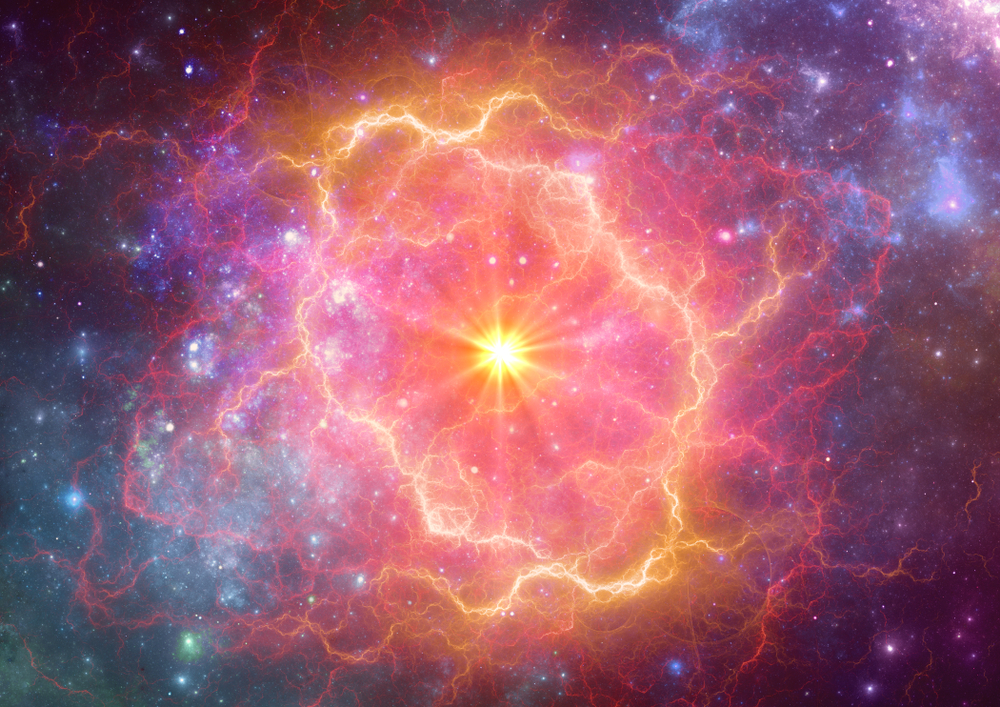Exploding supernova in space, forminng of nebula