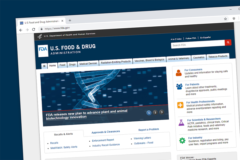 Virginia, USA - November 9, 2018: U.S. Food and Drug Administration (FDA) website homepage.