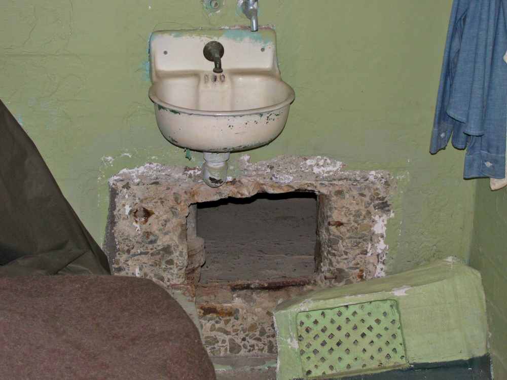 The famous escape tunnel made by Frank Morris at Alcatraz Island penitentiary in San Francisco California