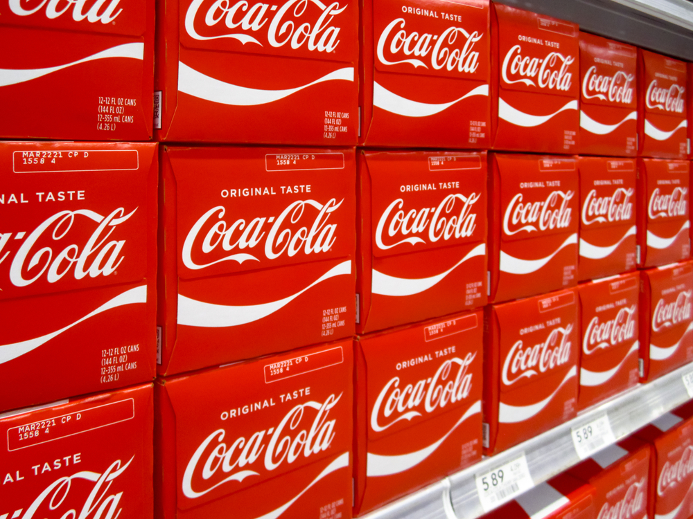 ATLANTA, GEORGIA - JULY 07, 2020 : Coca-Cola 12 pack case display at local grocery store.