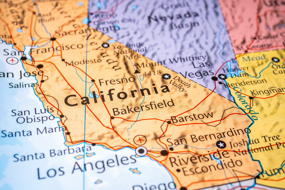 California on the map of USA