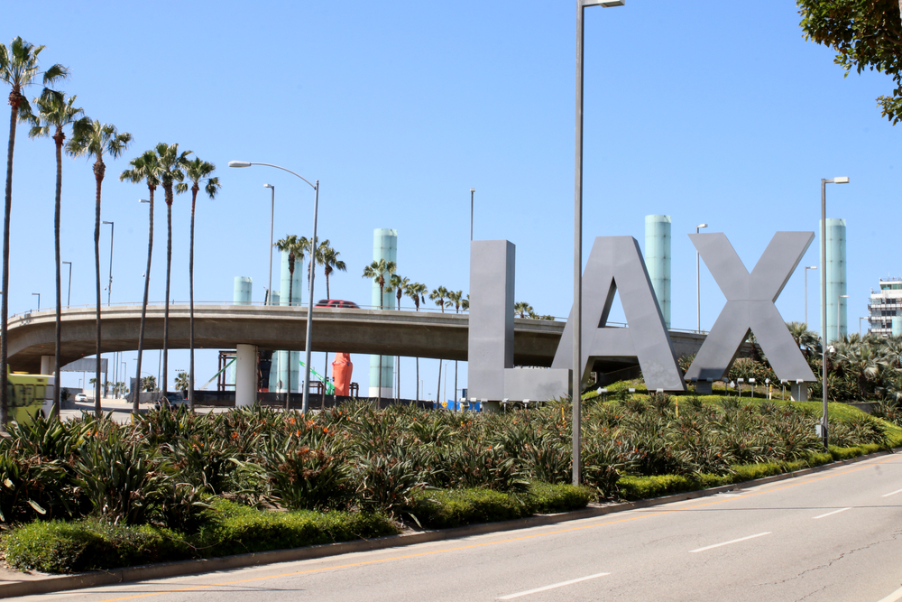 Los Angeles CA March 27, 2021 Iconic LAX Sign at Los Angeles International Airport.