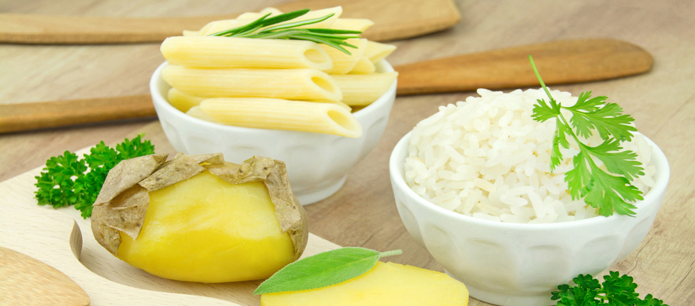 Cooked and cooled potatoes with rice and pasta resistent starch