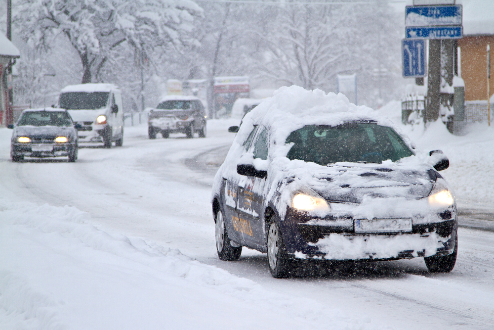 Snowstorm on the road.
