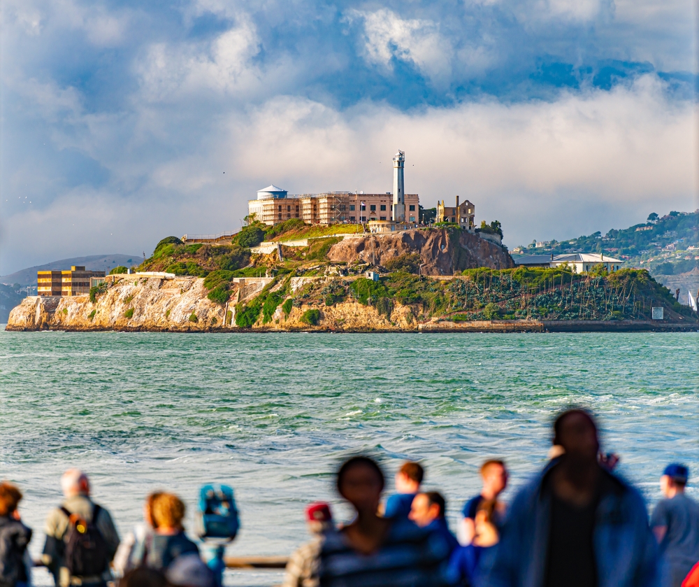 Alcatraz prison island, now museum, in bay of San Francisco, California, US