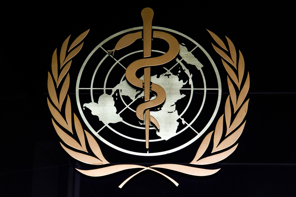 This photograph taken on May 22, 2023 shows a sign of the World Health Organization (WHO) at the entrance of their headquarters in Geneva 