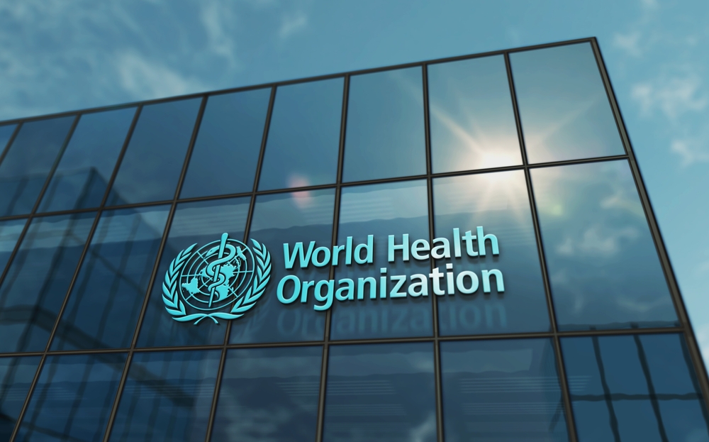 Geneva, Switzerland, June 15, 2023: WHO World Health Organization headquarters glass building concept. Agency of the United Nations office sign on front facade 3d illustration.