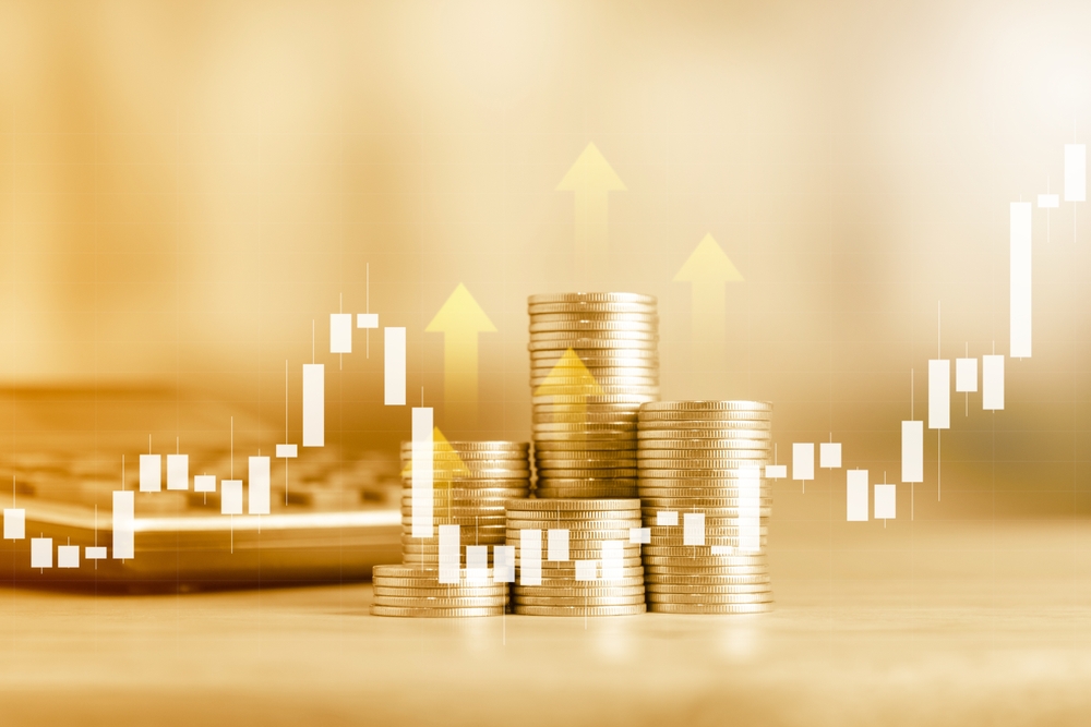 Stock market or forex trading graph and candlestick chart suitable for financial investment concept. Economy trends background for business idea and all art work design. Abstract finance background