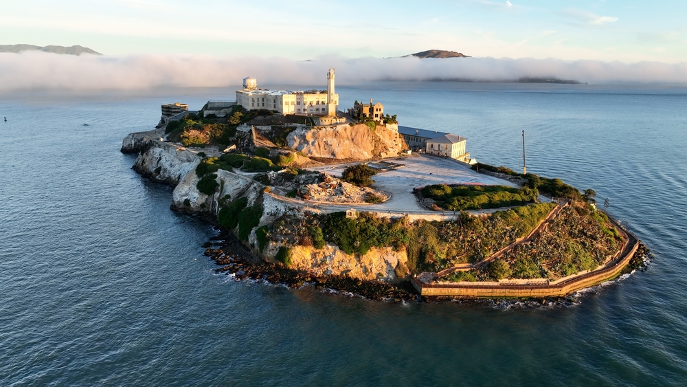 Alcatraz Island At San Francisco In California United States. Nature Island Prison. Tourism Landmark. Alcatraz Island At San Francisco In California United States.