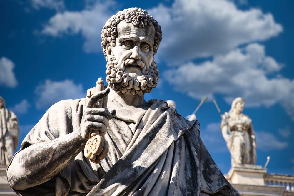 Rome, Italy - February 20, 2024: Statue of Saint Peter holding a key