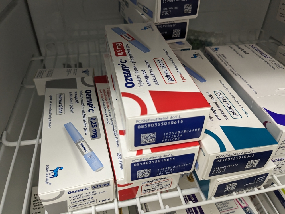 Prague, Czech Republic - July 10 2024: OZEMPIC box of medication with SEMAGLUTIDE active substance by NOVO NORDISK, used for treatment of type 2 diabetes and weight loss.