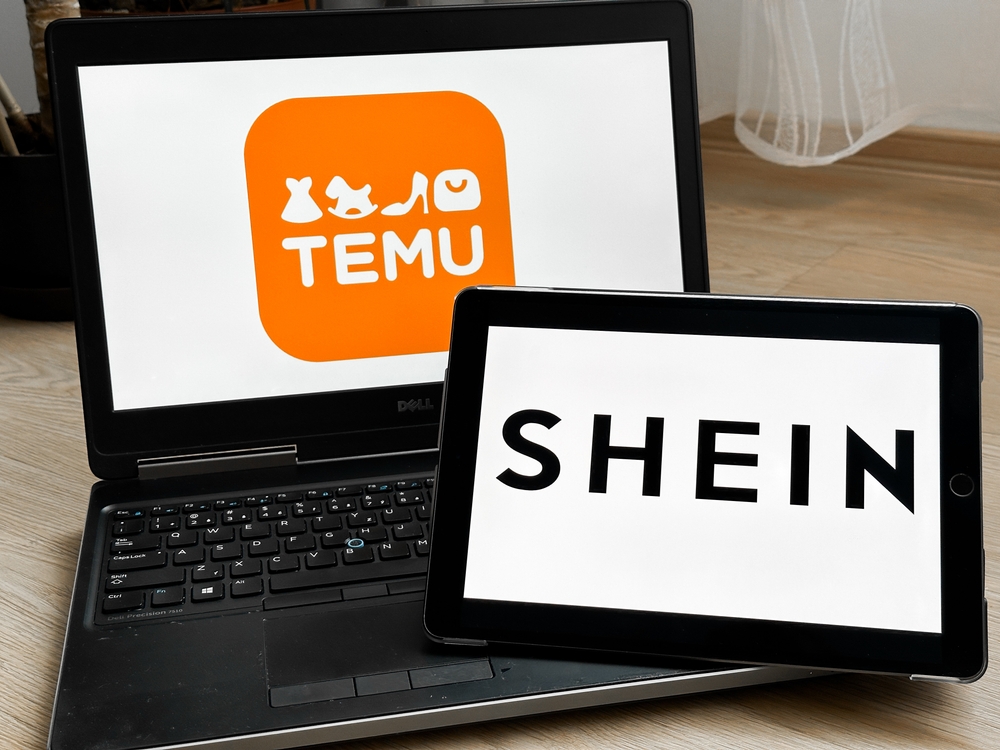 Prague, Czech Republic 08 27 2024: Temu app online marketplace based in China, Shein markeplace e commerce