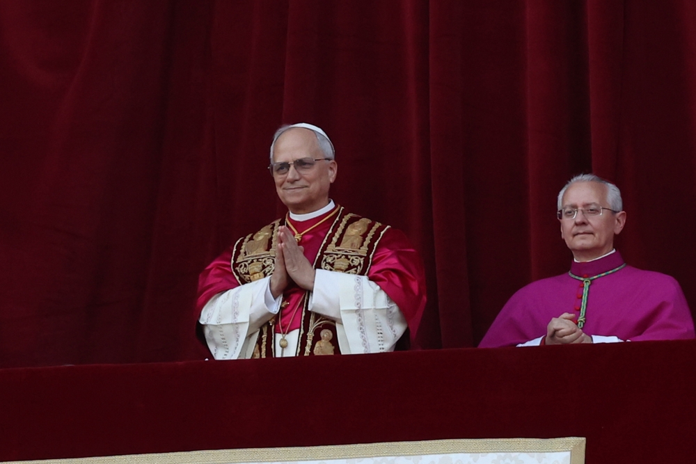 Rome, Italy 08-05-2025: The new pontiff appears on the central balcony of St. Peter's Basilica: Pope Leo XIV, American Cardinal Robert Francis Prevost, successor to Pope Francis.