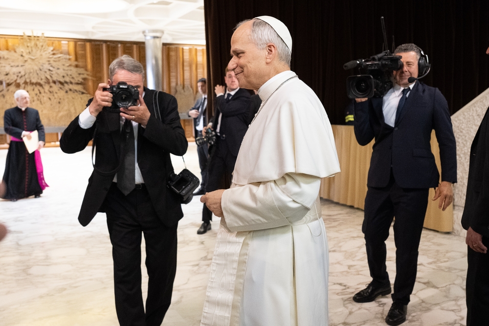 12th May 2025;  Vatican City, Rome, Italy; Pope Leo XIV Holds Audience for Journalist; Pope Leo XIV receives journalists and media workers in audience