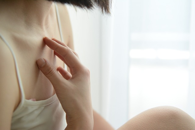 woman checking her skin