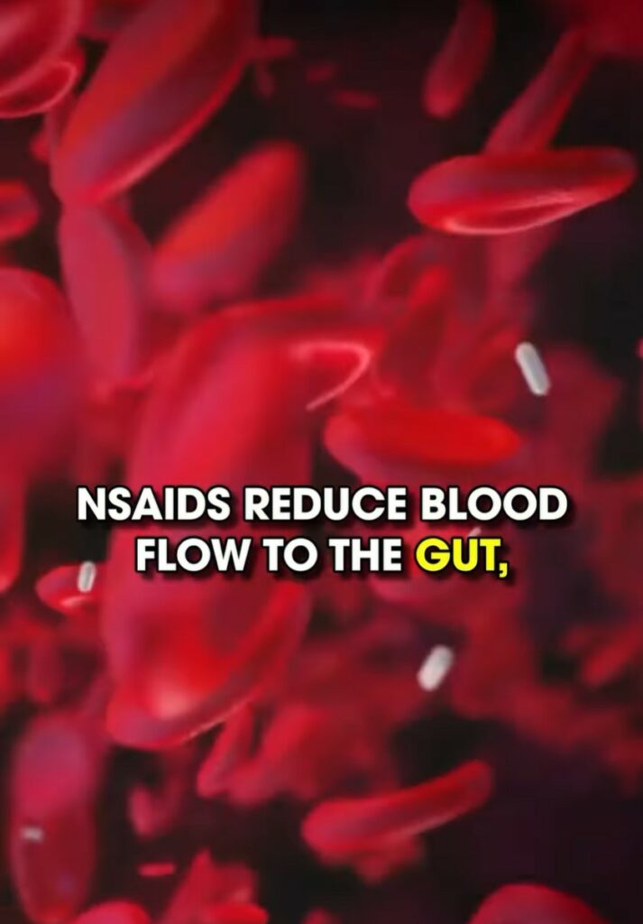 Blood cells and text warning about ibuprofen