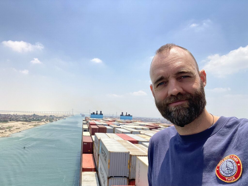 Thor on a cargo ship in Suez canal