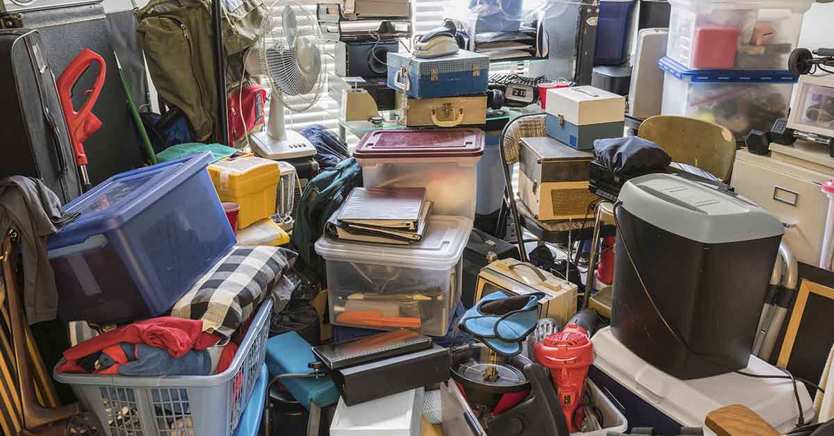 room filled with various household things. Hoarding concept