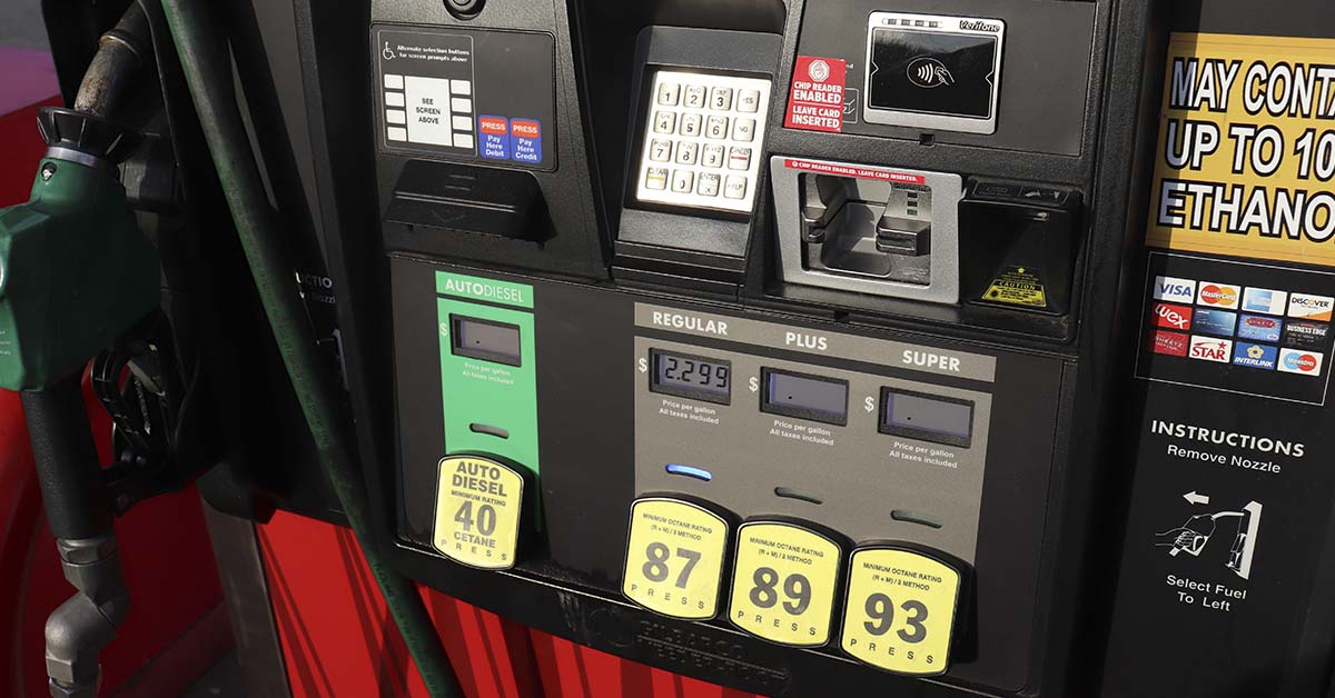 Gas Pump controls. Gas prices, inflation concept