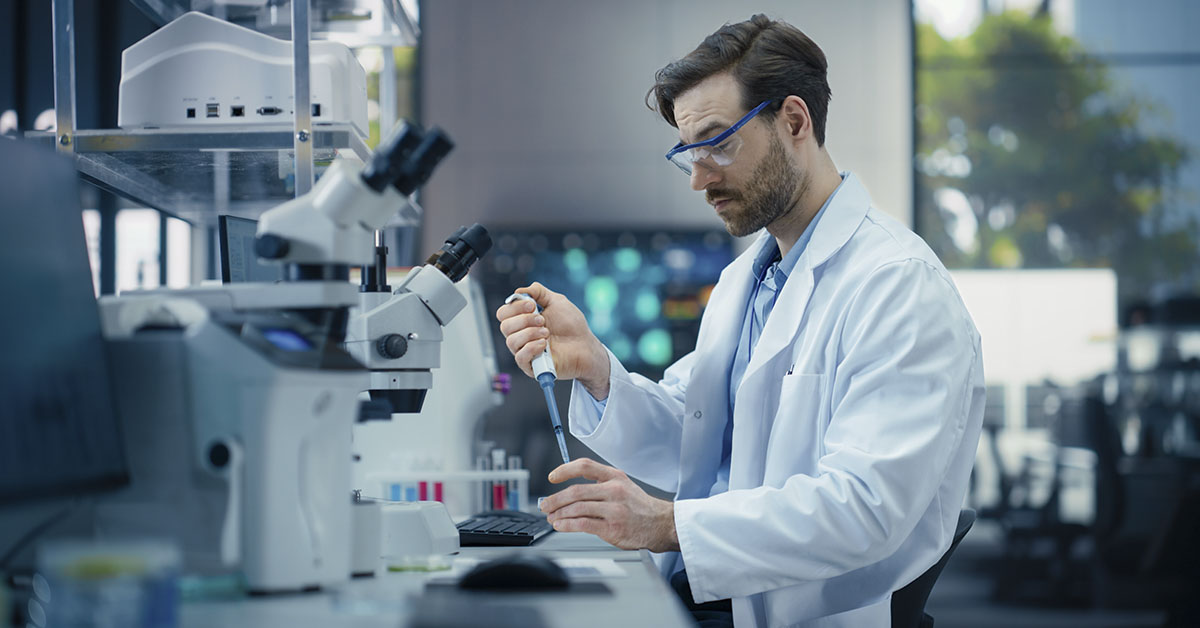 cientist in a modern laboratory, examining something in a research setting