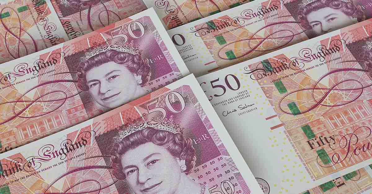 UK currency. 50£ notes