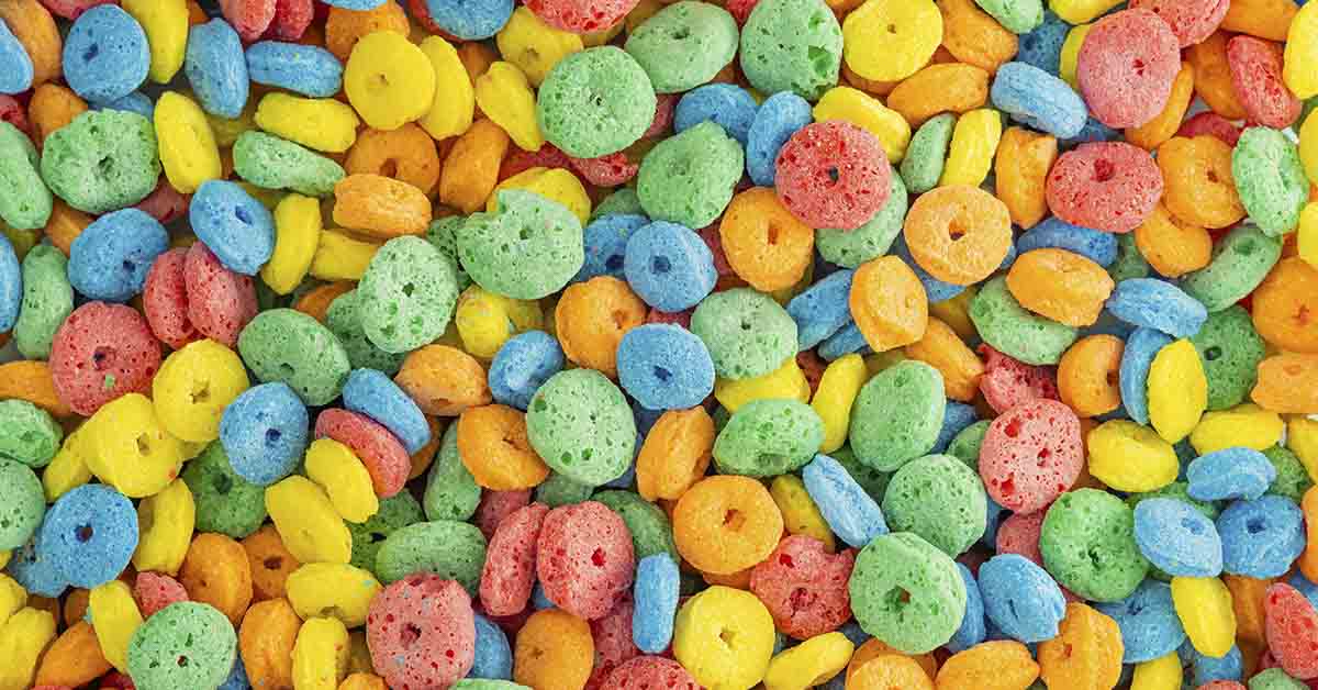 close up of colourful cereal filling the frame