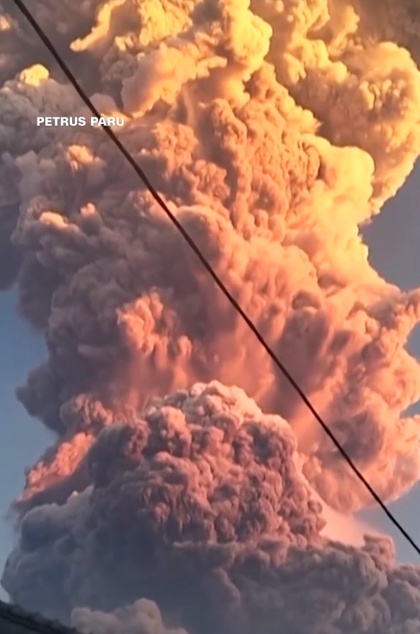 Mount Lewotobi's volcano erupting with massive ash cloud reaching 6.8 miles high