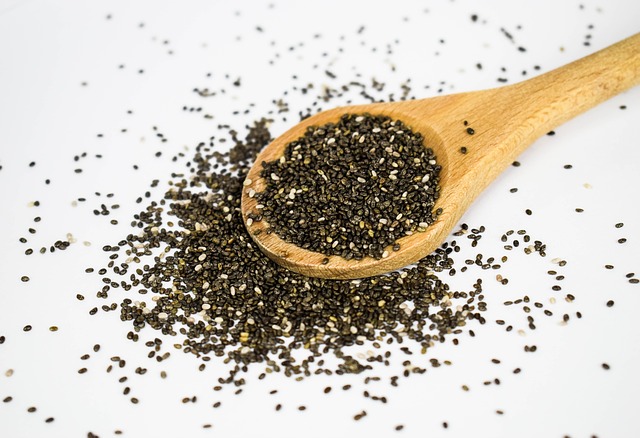 wooden spoon of chia seeds