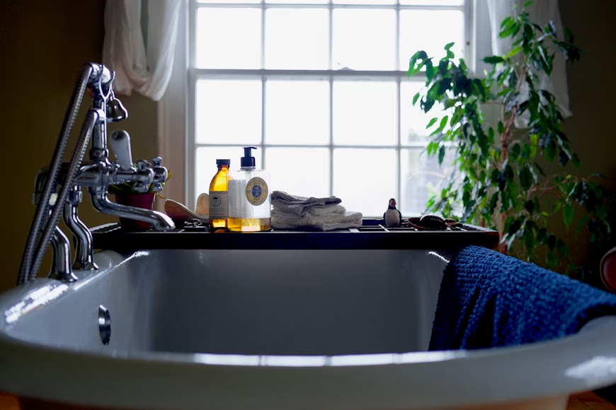 Bath with soaps and wash cloths. Specialized soaps can help neutralize  old people smell