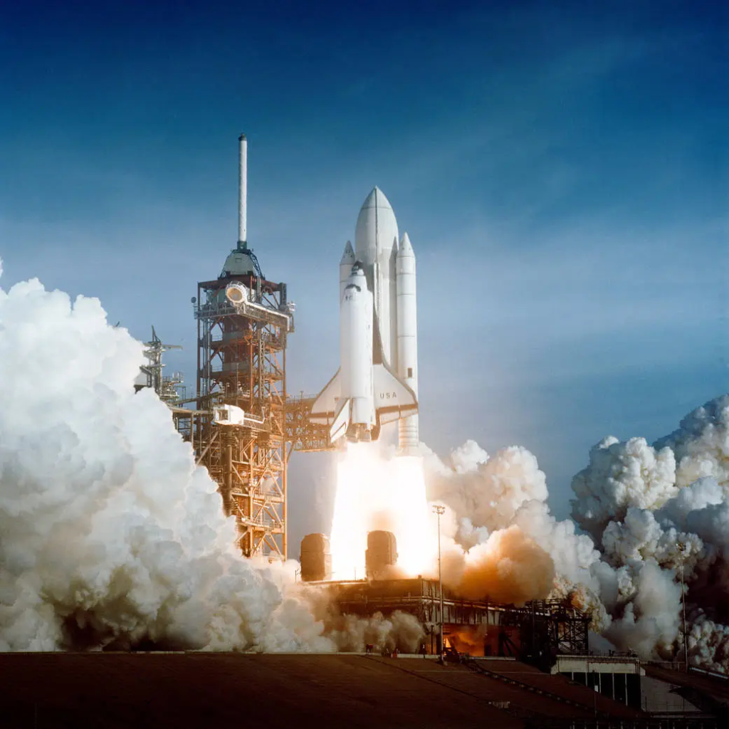 NASA Spaceship taking off from a launch pad