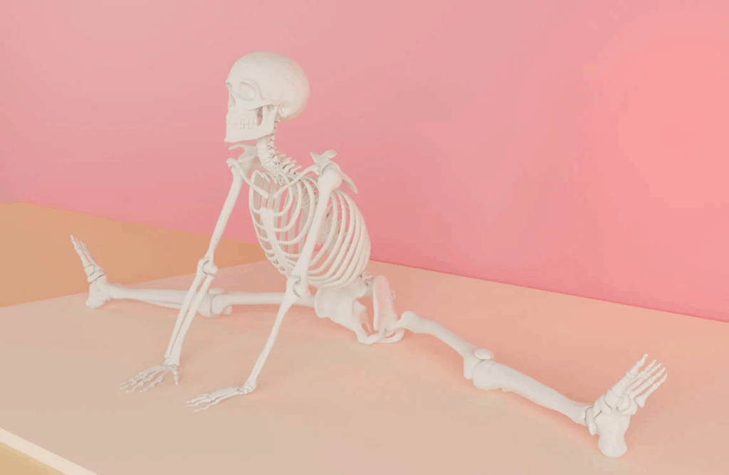Skeleton in Front of Pink Wall