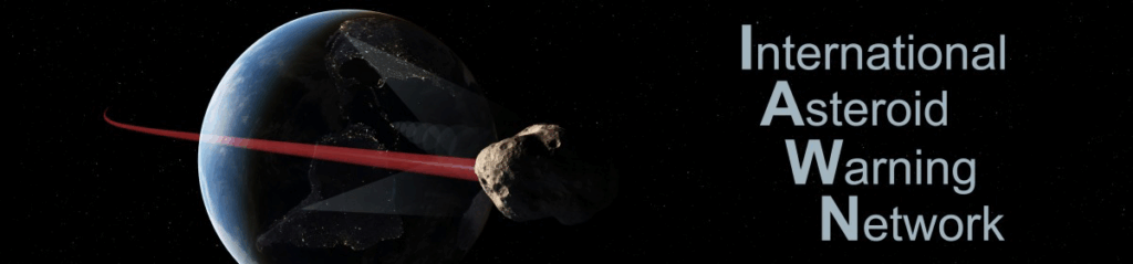 International Asteroid Warning Network logo showing Earth and approaching asteroid.