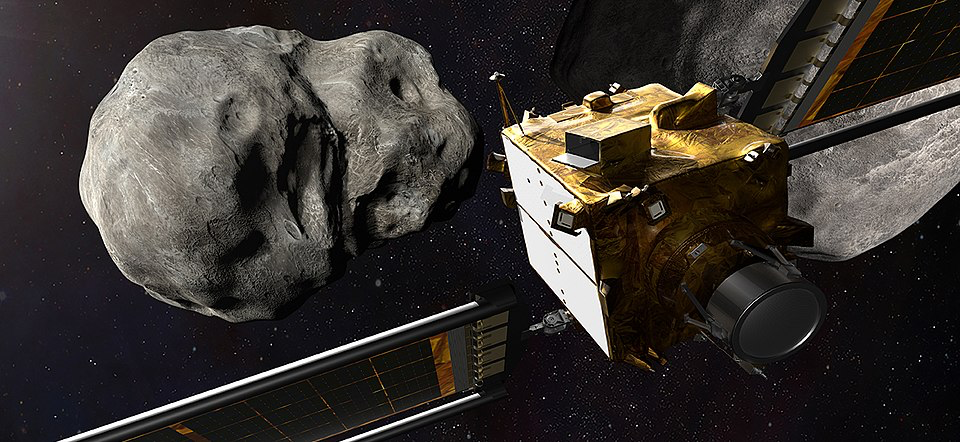DART spacecraft approaching target asteroid for deflection mission.