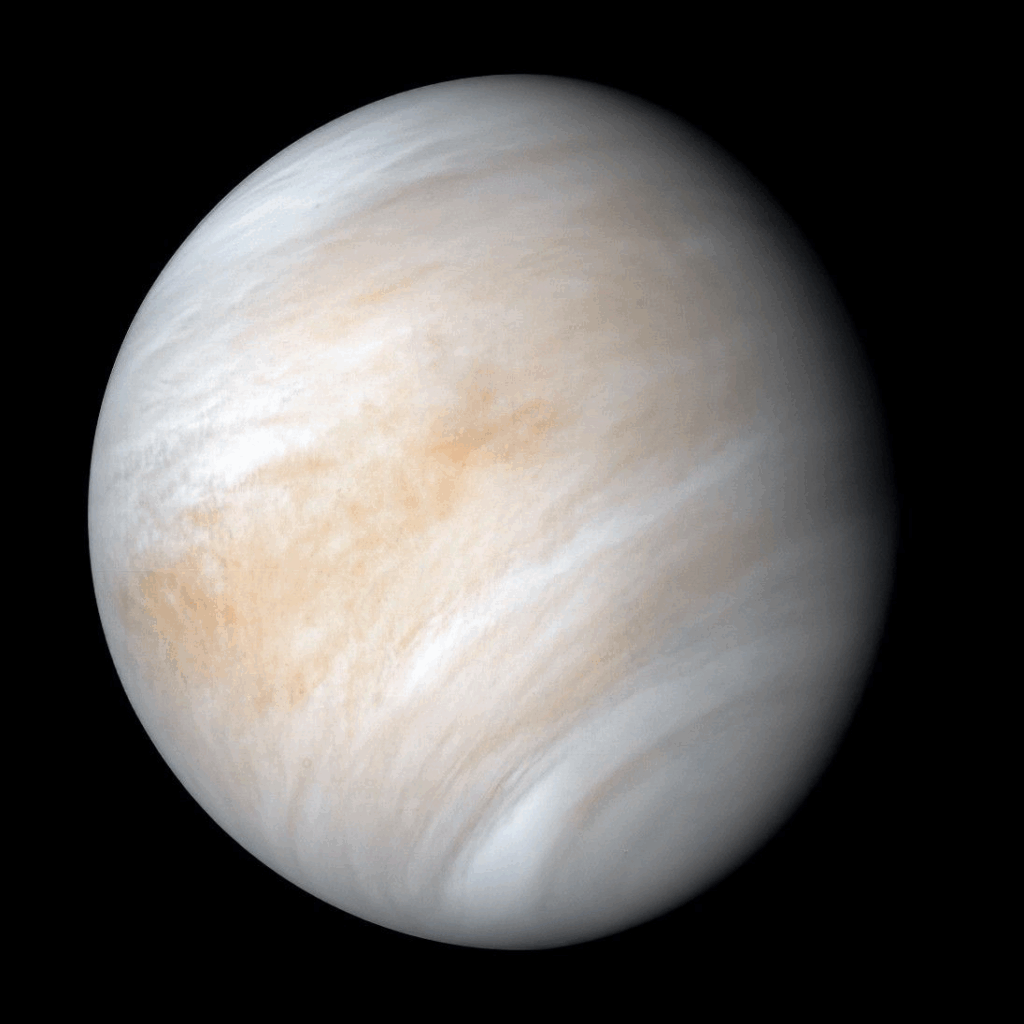Venus showing thick atmospheric clouds that create detection blind spots.