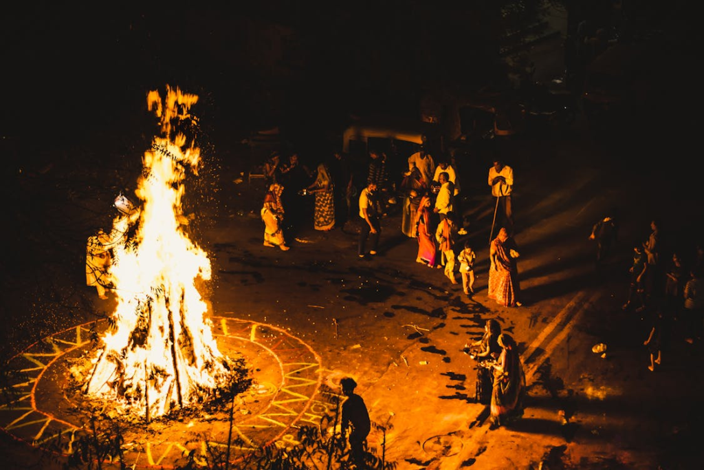 Traditional Indian Fire Ritual Celebrated at Night