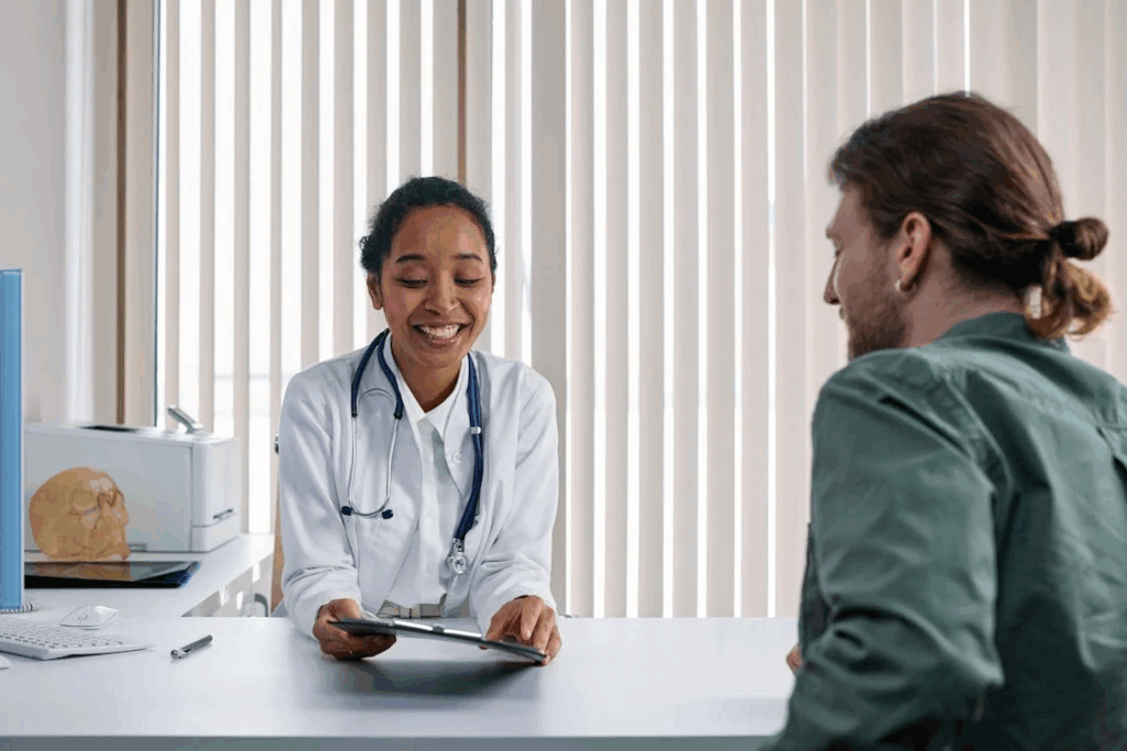 A friendly doctor discusses with her patient, always smart to check with your healthcare provider first.