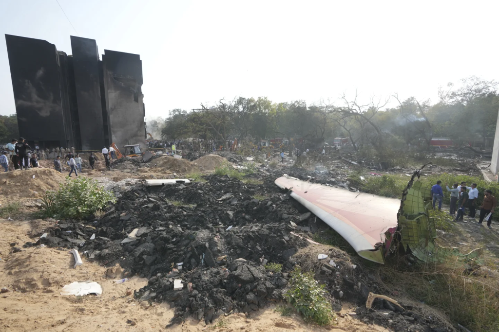 The debris of Air India flight AI‑171 lie scattered after it crashed in India’s city of Ahmedabad.